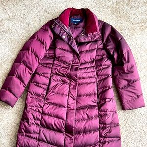 EUC Lands’ End Womens Calf Length Plum Puffer Coat. Size Medium